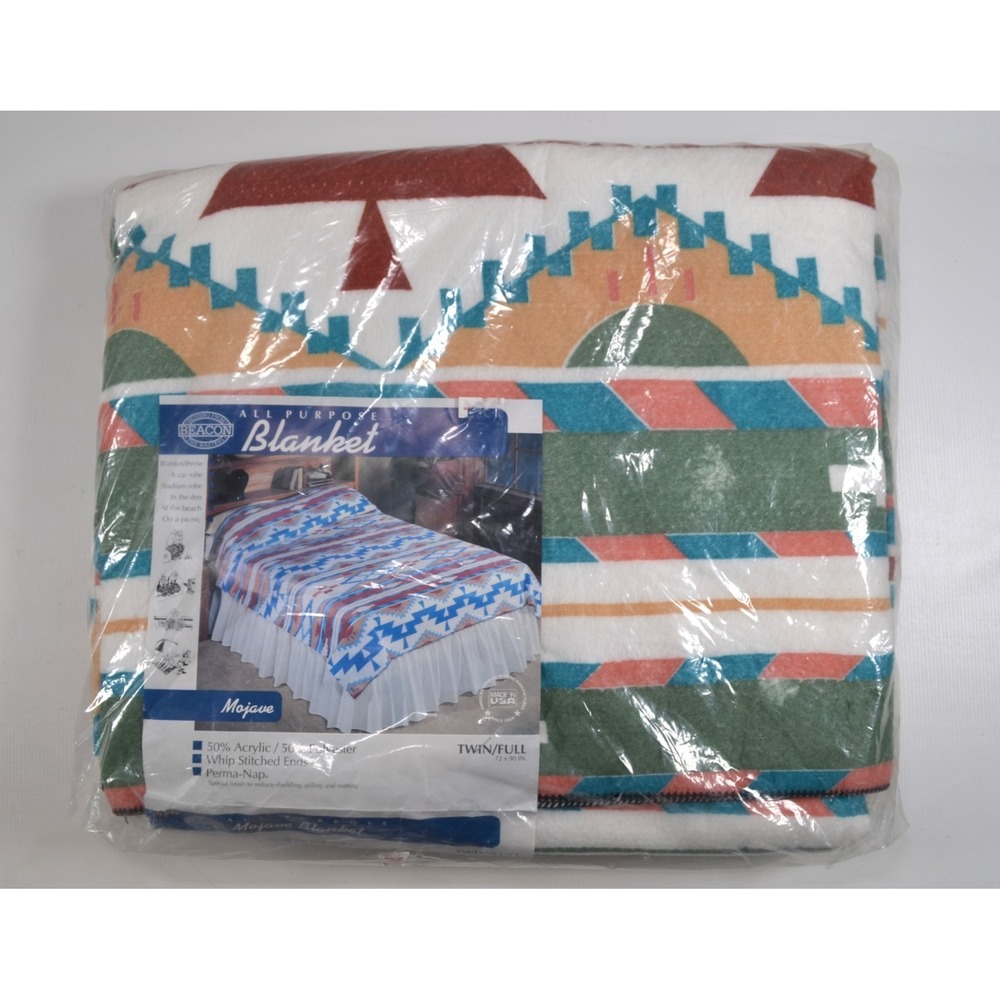 Vtg NOS Beacon‎ Blanket Navajo Style 72 x90 Twin/Full Acrylic Polyester Aztec